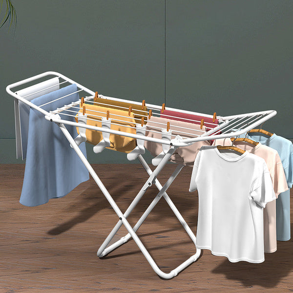 Upgrade Double Wing Floor Folding Drying Rack For Clothes Quilt Towel White Clothes Hangers