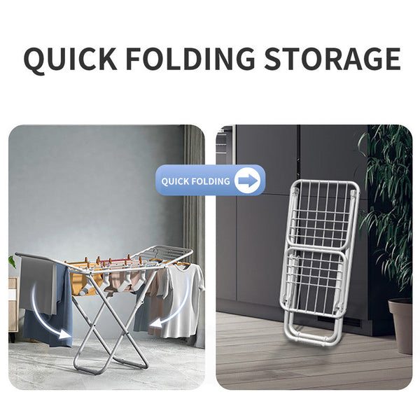 Upgrade Double Wing Floor Folding Drying Rack For Clothes Quilt Towel White Clothes Hangers