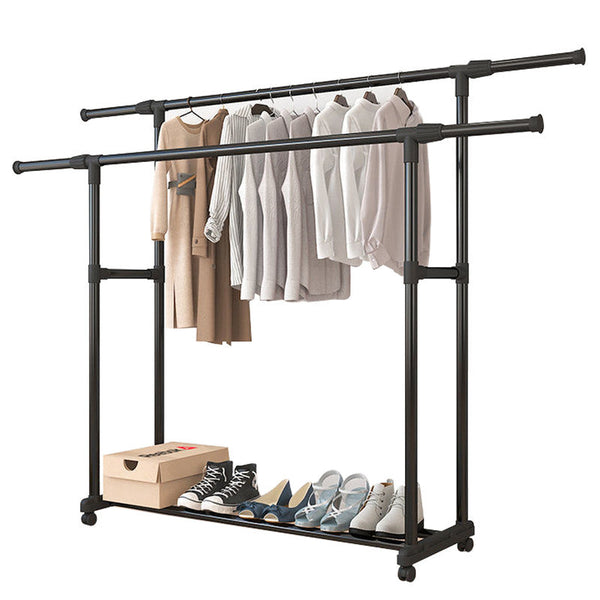 Double Rod Adjustable Clothes Rack With Pulley Back Garment Racks