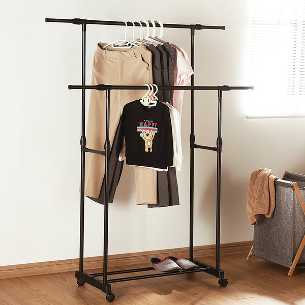 Double Rod Adjustable Clothes Rack With Pulley Back Garment Racks