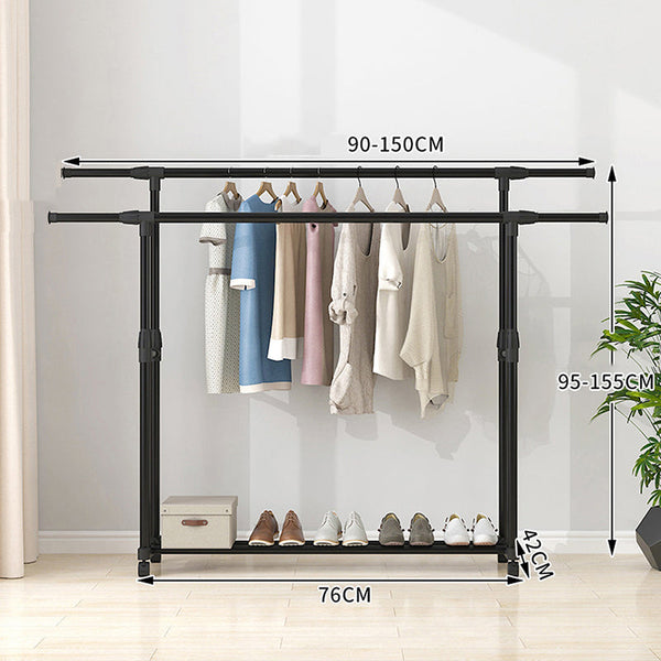 Double Rod Adjustable Clothes Rack With Pulley Back Garment Racks