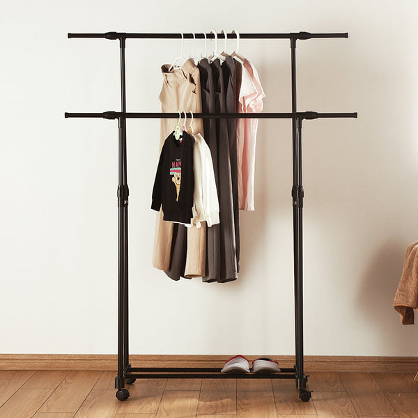 Double Rod Adjustable Clothes Rack With Pulley Back Garment Racks