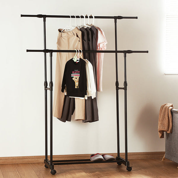 Double Rod Adjustable Clothes Rack With Pulley Back Garment Racks