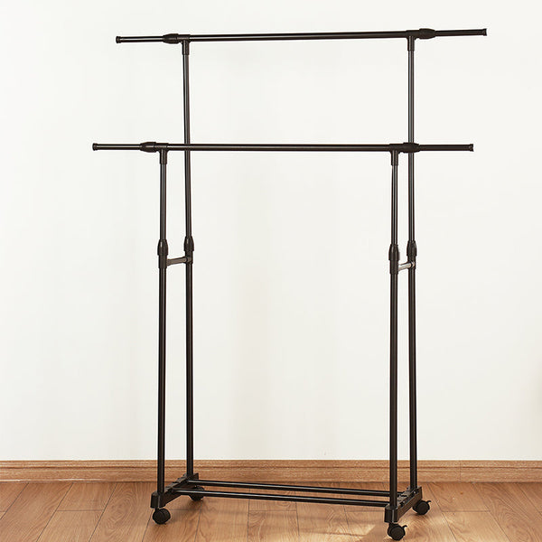 Double Rod Adjustable Clothes Rack With Pulley Back Garment Racks