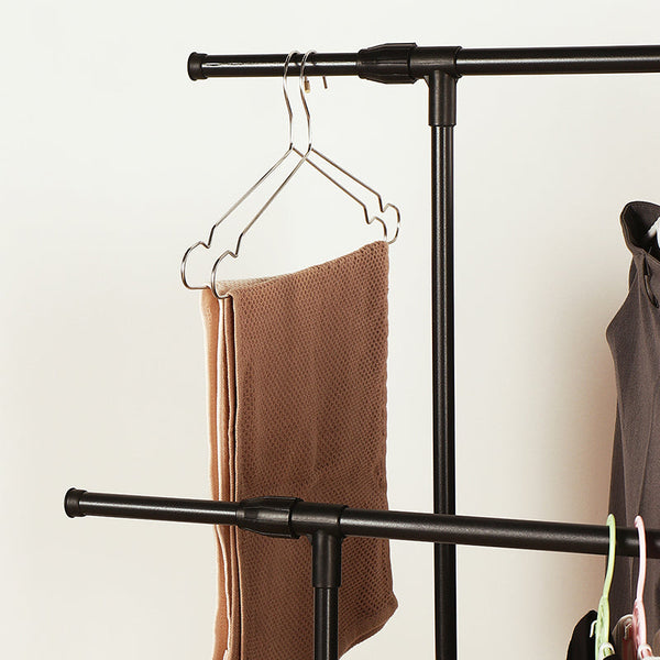 Double Rod Adjustable Clothes Rack With Pulley Back Garment Racks