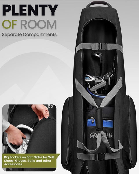 Outdoormaster Padded Golf Club Travel Bag With Wheels 900D Heavy Duty Oxford Waterproof Alligators Black Golf Club Bags