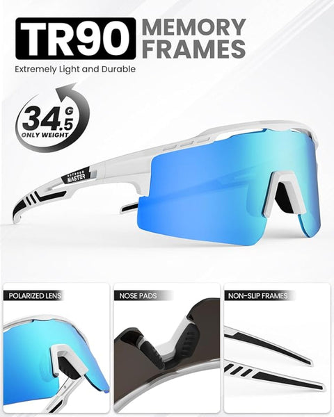 Outdoormaster Hawk Ii Polarized Sports Sunglasses For Men Women Tac 100% Uv400 Protection Tr90 Frame Cycling Baseball Running Fishing Golf Glasses Whi
