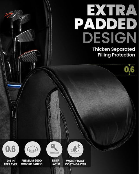 Outdoormaster Padded Golf Club Travel Bag With Wheels 900D Heavy Duty Oxford Waterproof Alligators Gray Golf Club Bags