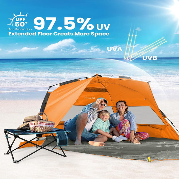 Outdoormaster Pop Up 3 4 Person Beach Tent X Large Easy Setup Portable Shade Canopy Folding Sun Shelter With Upf 50+ Uv Protection Removable Skylight