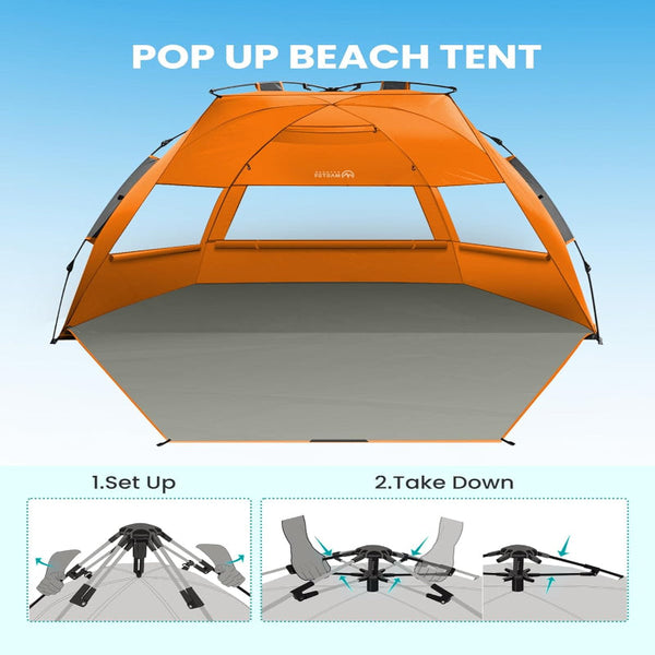 Outdoormaster Pop Up 3 4 Person Beach Tent X Large Easy Setup Portable Shade Canopy Folding Sun Shelter With Upf 50+ Uv Protection Removable Skylight