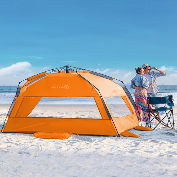 Outdoormaster Pop Up 3 4 Person Beach Tent X Large Easy Setup Portable Shade Canopy Folding Sun Shelter With Upf 50+ Uv Protection Removable Skylight