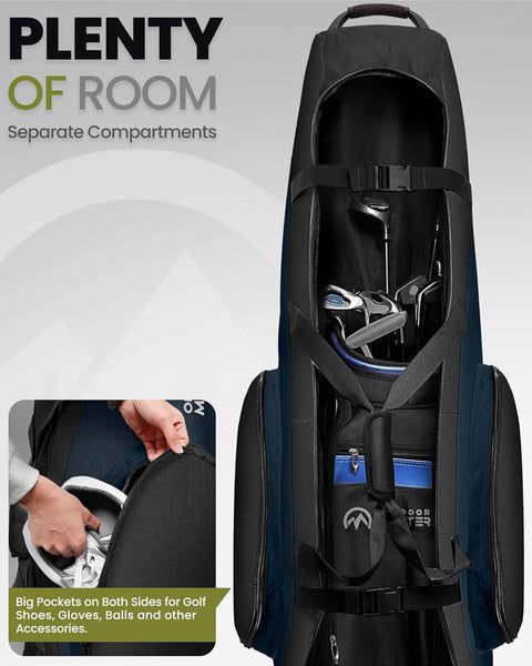 Outdoormaster Padded Golf Club Travel Bag With Wheels 900D Heavy Duty Oxford Waterproof Alligators Blue Golf Club Bags