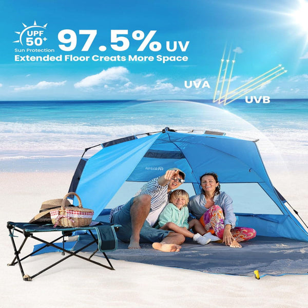 Outdoormaster Pop Up 3 4 Person Beach Tent X Large Easy Setup Portable Shade Canopy Folding Sun Shelter With Upf 50+ Uv Protection Removable Skylight