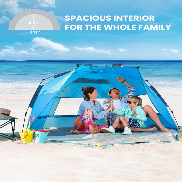 Outdoormaster Pop Up 3 4 Person Beach Tent X Large Easy Setup Portable Shade Canopy Folding Sun Shelter With Upf 50+ Uv Protection Removable Skylight