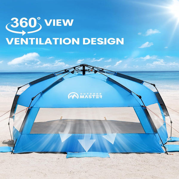 Outdoormaster Pop Up 3 4 Person Beach Tent X Large Easy Setup Portable Shade Canopy Folding Sun Shelter With Upf 50+ Uv Protection Removable Skylight