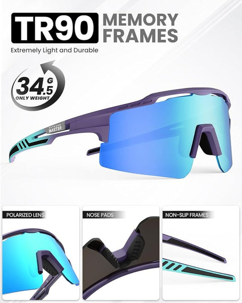 Outdoormaster Hawk Ii Polarized Sports Sunglasses For Men Women Tac 100% Uv400 Protection Tr90 Frame Cycling Baseball Running Fishing Golf Glasses Blu