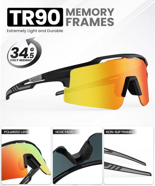 Outdoormaster Hawk Ii Polarized Sports Sunglasses For Men Women Tac 100% Uv400 Protection Tr90 Frame Cycling Baseball Running Fishing Golf Glasses Bla