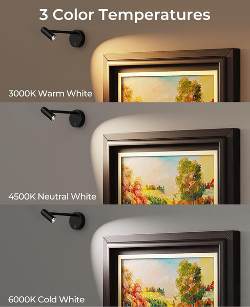 2 Pack Battery Operated Picture Light With Remote Control Dimmable Cct Black Wall Fixtures