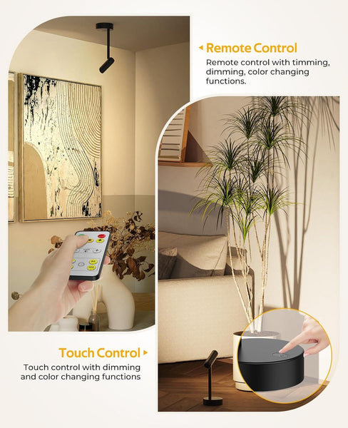 2 Pack Battery Operated Picture Light With Remote Control Dimmable Cct Black Wall Fixtures