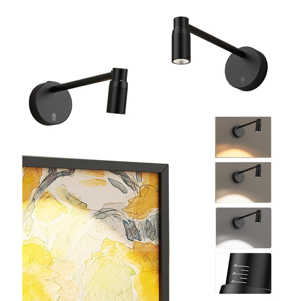 2 Pack Black Zoomable Battery Operated Picture Light With Remote Wall Fixtures