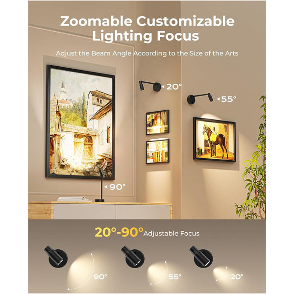 2 Pack Black Zoomable Battery Operated Picture Light With Remote Wall Fixtures