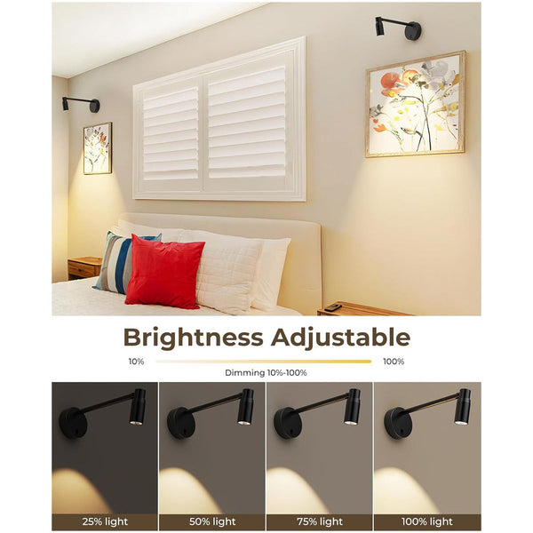 2 Pack Black Zoomable Battery Operated Picture Light With Remote Wall Fixtures