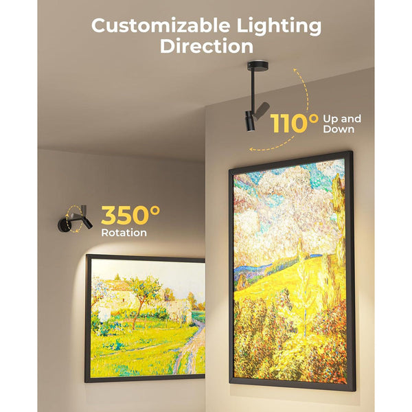 2 Pack Black Zoomable Battery Operated Picture Light With Remote Wall Fixtures
