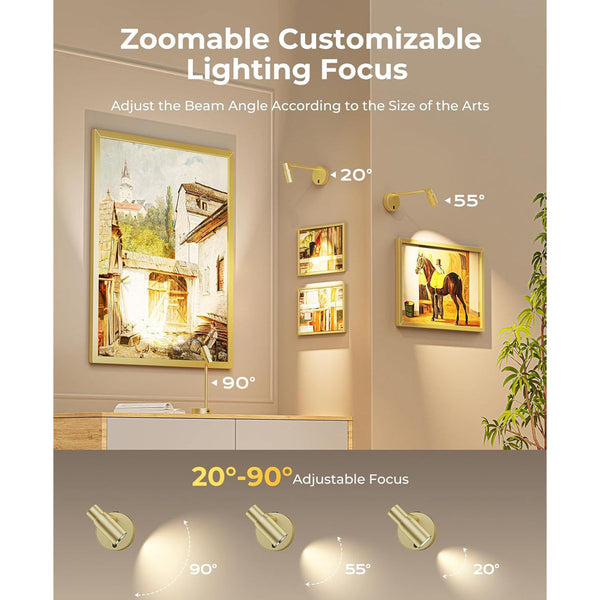 Zoomable Battery Operated Picture Light With Remote Gold 1Pc Wall Fixtures