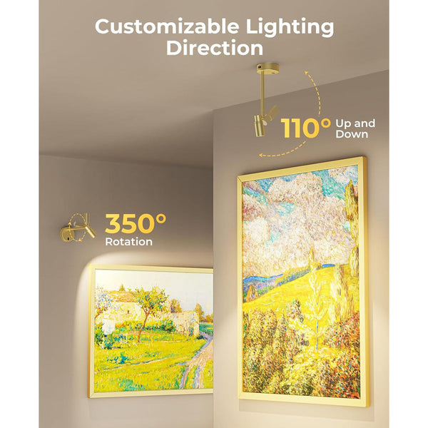 Zoomable Battery Operated Picture Light With Remote Gold 1Pc Wall Fixtures