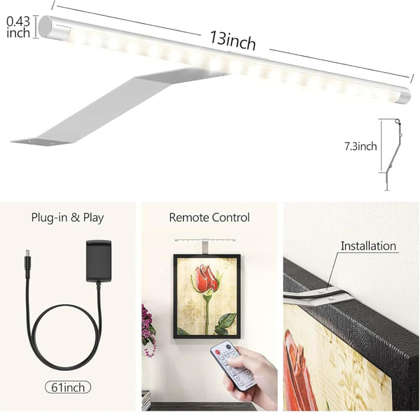 13.5" Led Picture Light Dimmable Remote Control Warm White Wall Lights
