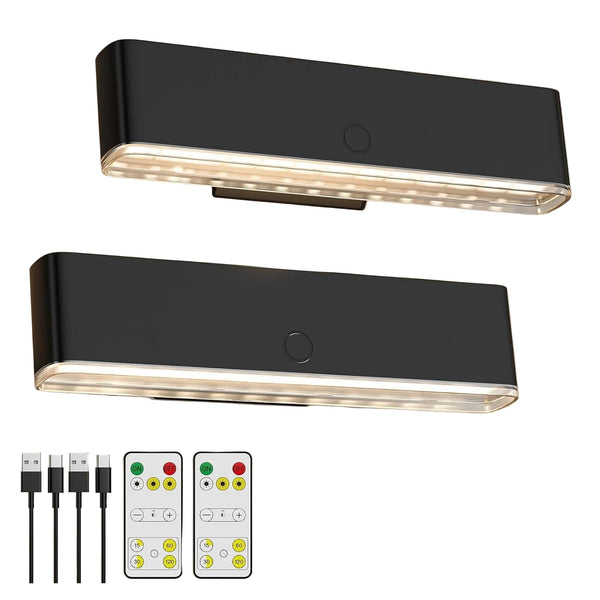Set Of 2 Black Rechargeable Led Wall Sconces With Remote & Touch Control Wall Fixtures