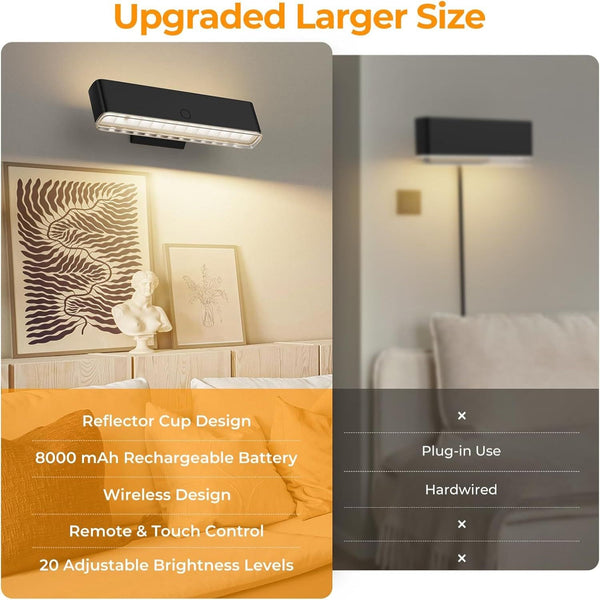 Set Of 2 Black Rechargeable Led Wall Sconces With Remote & Touch Control Wall Fixtures
