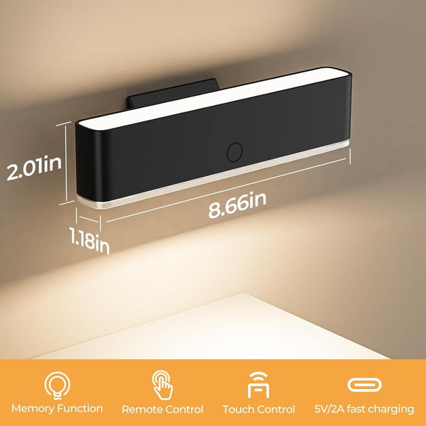 Set Of 2 Black Rechargeable Led Wall Sconces With Remote & Touch Control Wall Fixtures