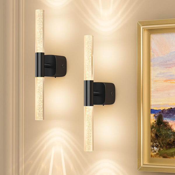 Set Of 2 Black Rechargeable Crystal Wall Sconces 16" Dimmable 350 Rotate Wall Fixtures