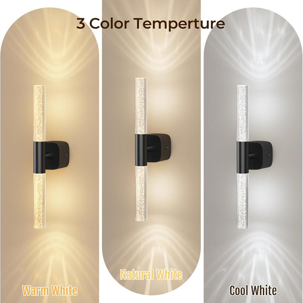 Set Of 2 Black Rechargeable Crystal Wall Sconces 16" Dimmable 350 Rotate Wall Fixtures