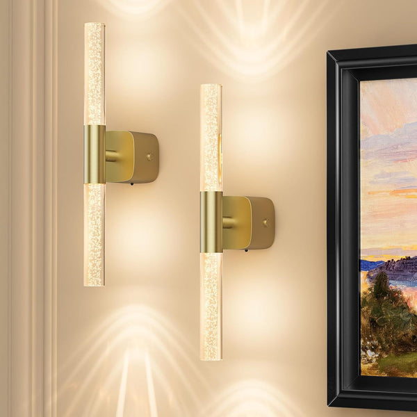 Set Of 2 Rechargeable Battery Operated Wall Sconces Dimmable Brushed Gold Wall Fixtures