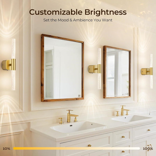 Set Of 2 Rechargeable Battery Operated Wall Sconces Dimmable Brushed Gold Wall Fixtures