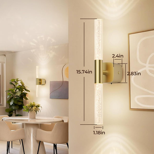 Set Of 2 Rechargeable Battery Operated Wall Sconces Dimmable Brushed Gold Wall Fixtures