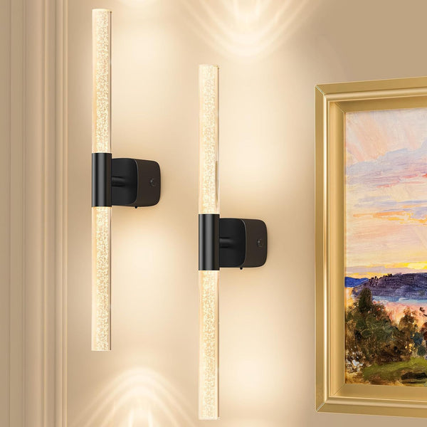 Set Of 2 Black Rechargeable Crystal Wall Sconces Dimmable & 350 Rotate Wall Fixtures
