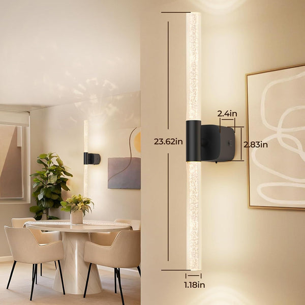 Set Of 2 Black Rechargeable Crystal Wall Sconces Dimmable & 350 Rotate Wall Fixtures