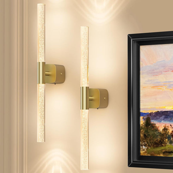 Set Of 2 Rechargeable Wall Sconces Brushed Gold Crystal Acrylic Dimmable Cct 350 Rotate Wall Fixtures
