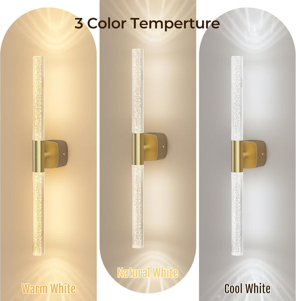 Set Of 2 Rechargeable Wall Sconces Brushed Gold Crystal Acrylic Dimmable Cct 350 Rotate Wall Fixtures