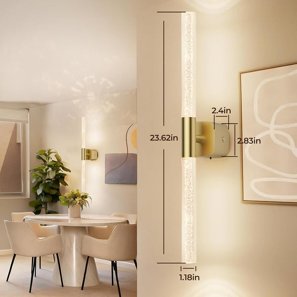 Set Of 2 Rechargeable Wall Sconces Brushed Gold Crystal Acrylic Dimmable Cct 350 Rotate Wall Fixtures