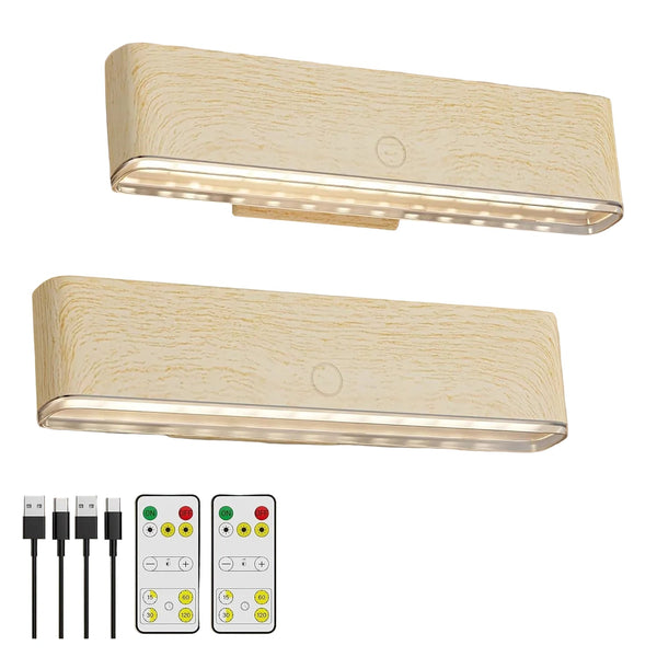 2 Pack Beech Magnetic Wireless Led Wall Sconces With Remote & Touch Control Wall Fixtures
