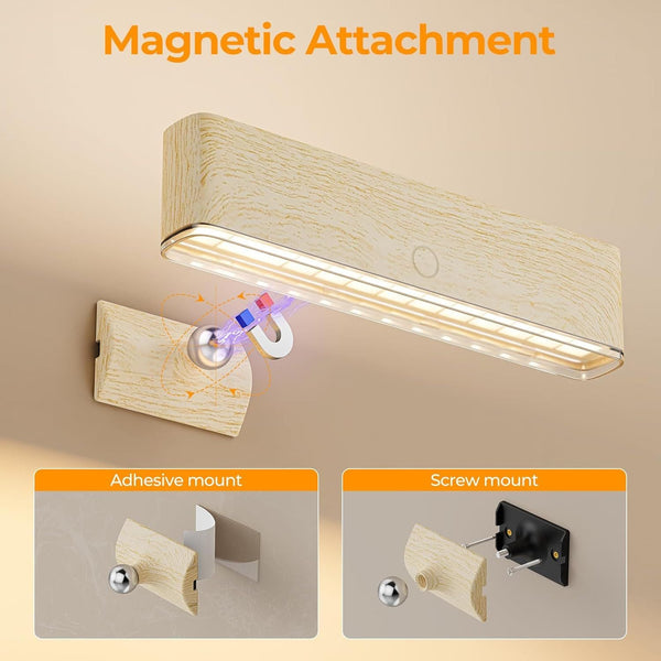 2 Pack Beech Magnetic Wireless Led Wall Sconces With Remote & Touch Control Wall Fixtures