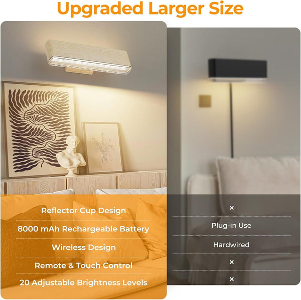2 Pack Beech Magnetic Wireless Led Wall Sconces With Remote & Touch Control Wall Fixtures