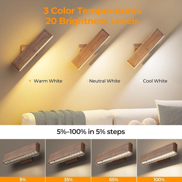 Magnetic Wireless Led Wall Sconces 2 Pack 3 Color Temp 360 Rotatable Wall Fixtures