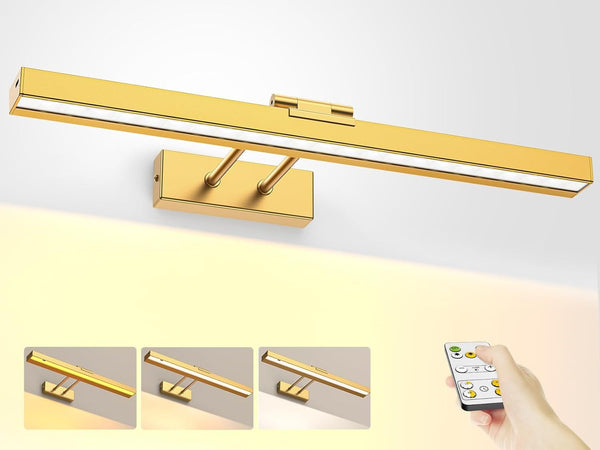 16" Battery Operated Picture Light With Remote Gold Wall Fixtures