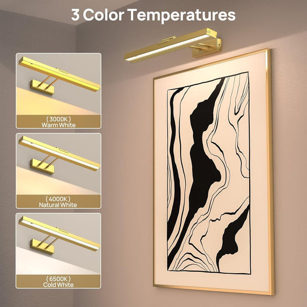 16" Battery Operated Picture Light With Remote Gold Wall Fixtures