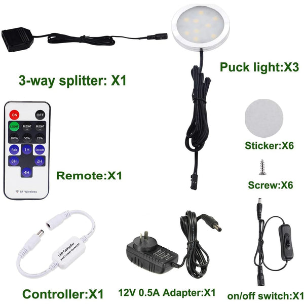3 Pack 240V Led Puck Lights 6W Under Cabinet Daylight White Wall Fixtures